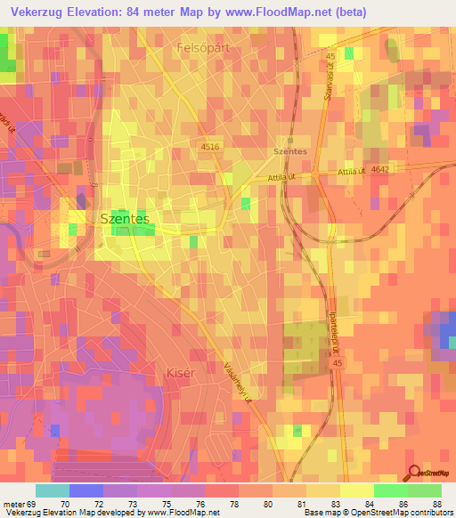 Vekerzug,Hungary Elevation Map