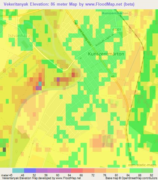Vekeritanyak,Hungary Elevation Map