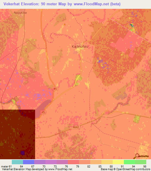 Vekerhat,Hungary Elevation Map