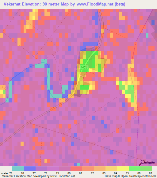 Vekerhat,Hungary Elevation Map