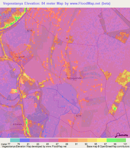 Vegesstanya,Hungary Elevation Map