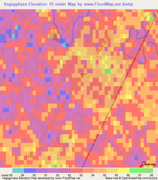 Vegegyhaza,Hungary Elevation Map
