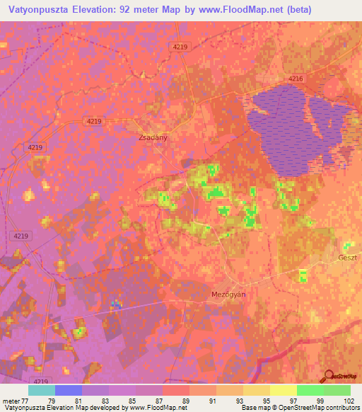 Vatyonpuszta,Hungary Elevation Map