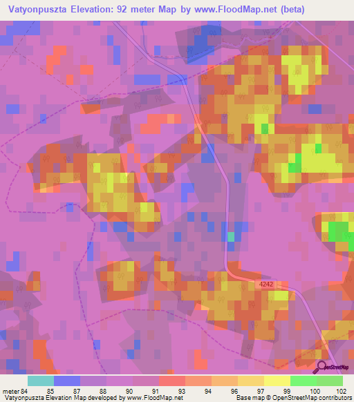 Vatyonpuszta,Hungary Elevation Map