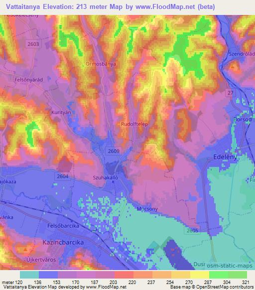 Vattaitanya,Hungary Elevation Map