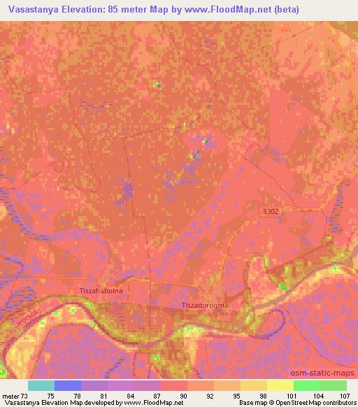 Vasastanya,Hungary Elevation Map