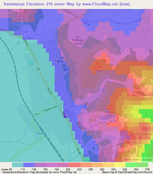 Vasastanya,Hungary Elevation Map