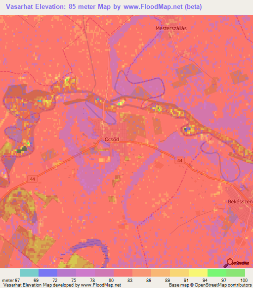 Vasarhat,Hungary Elevation Map