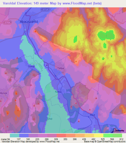 Varoldal,Hungary Elevation Map