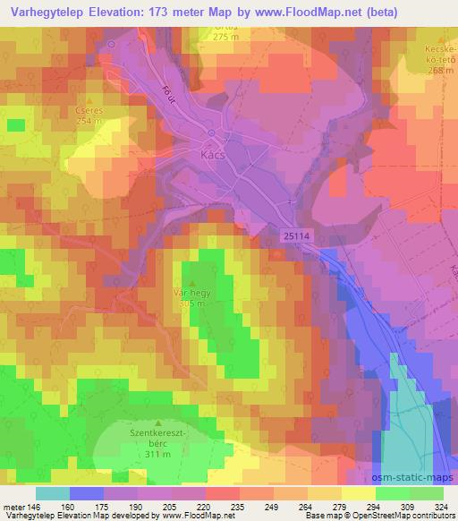 Varhegytelep,Hungary Elevation Map