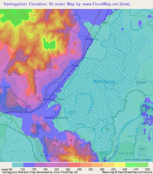 Varhegydulo,Hungary Elevation Map