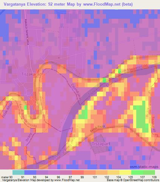 Vargatanya,Hungary Elevation Map
