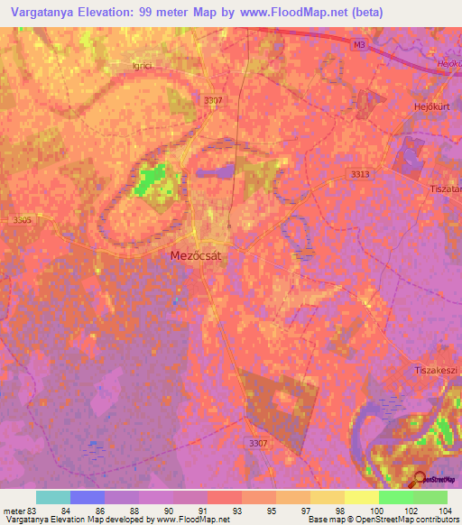 Vargatanya,Hungary Elevation Map