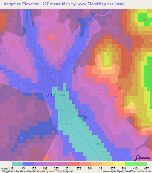 Vargahaz,Hungary Elevation Map