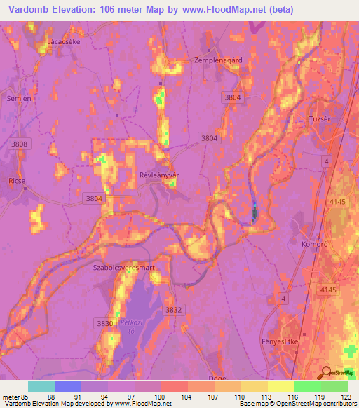 Vardomb,Hungary Elevation Map