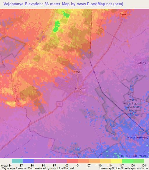 Vajdatanya,Hungary Elevation Map