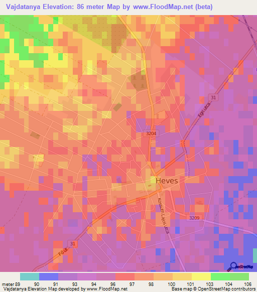 Vajdatanya,Hungary Elevation Map