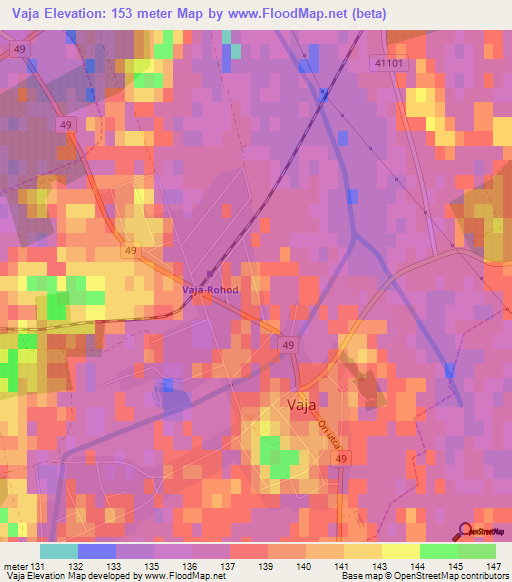 Vaja,Hungary Elevation Map
