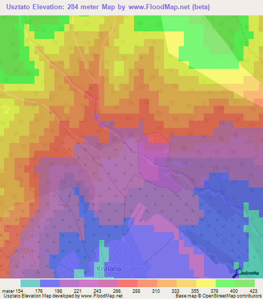 Usztato,Hungary Elevation Map