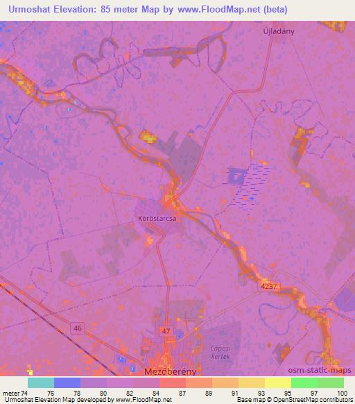 Urmoshat,Hungary Elevation Map