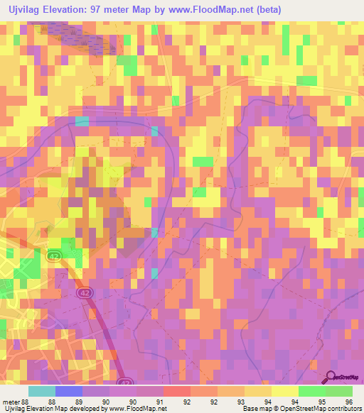 Ujvilag,Hungary Elevation Map