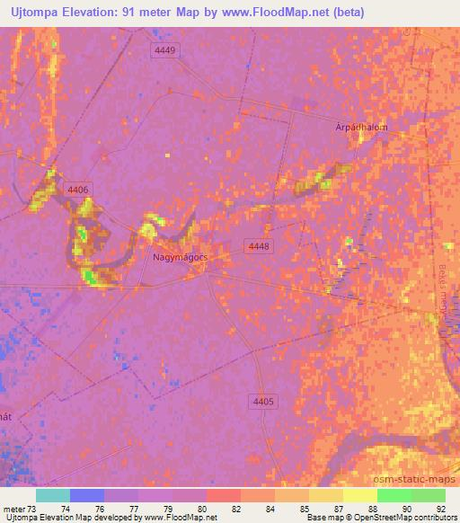 Ujtompa,Hungary Elevation Map