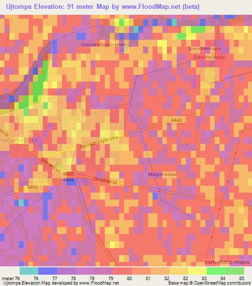 Ujtompa,Hungary Elevation Map