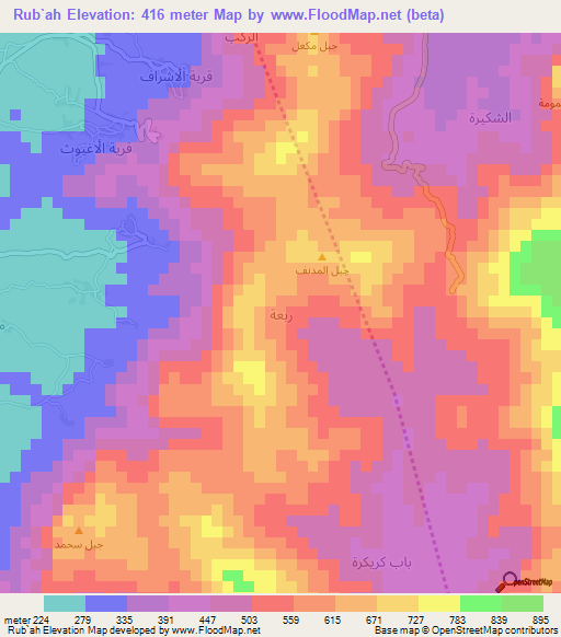 Rub`ah,Yemen Elevation Map