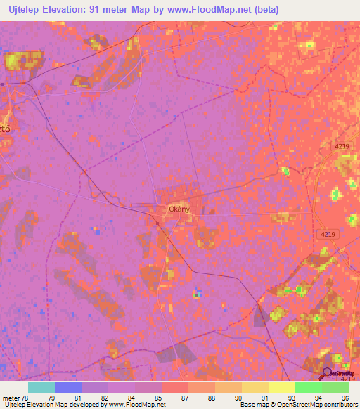 Ujtelep,Hungary Elevation Map