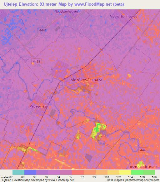 Ujtelep,Hungary Elevation Map