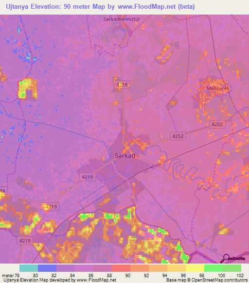 Ujtanya,Hungary Elevation Map