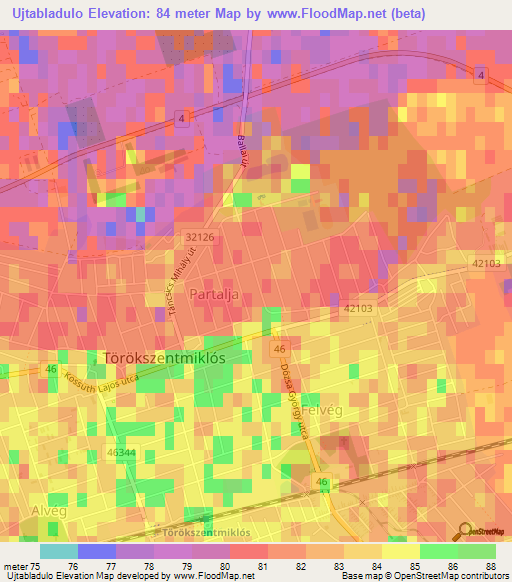 Ujtabladulo,Hungary Elevation Map