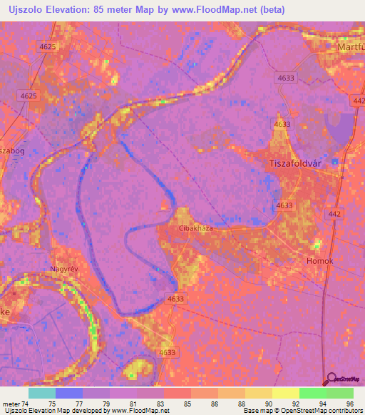 Ujszolo,Hungary Elevation Map