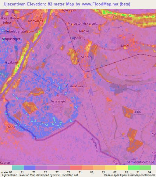 Ujszentivan,Hungary Elevation Map