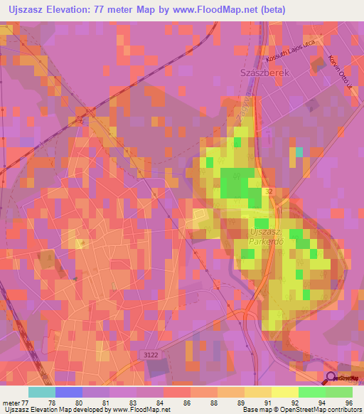 Ujszasz,Hungary Elevation Map