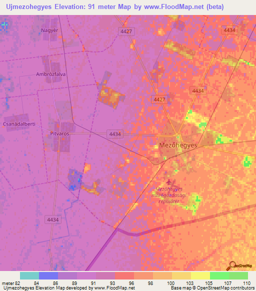 Ujmezohegyes,Hungary Elevation Map