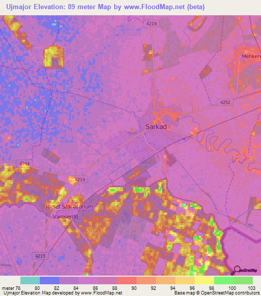 Ujmajor,Hungary Elevation Map