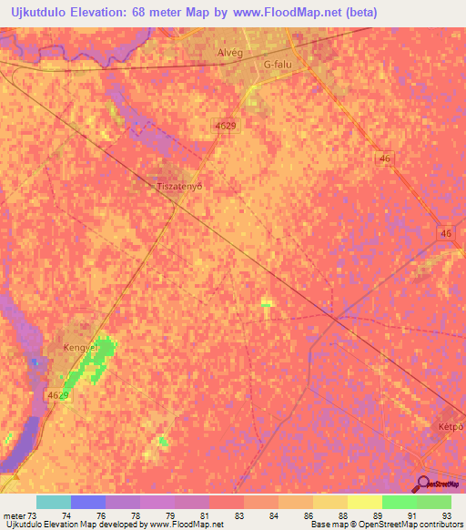Ujkutdulo,Hungary Elevation Map