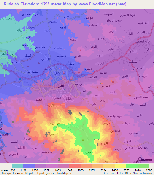 Rudajah,Yemen Elevation Map