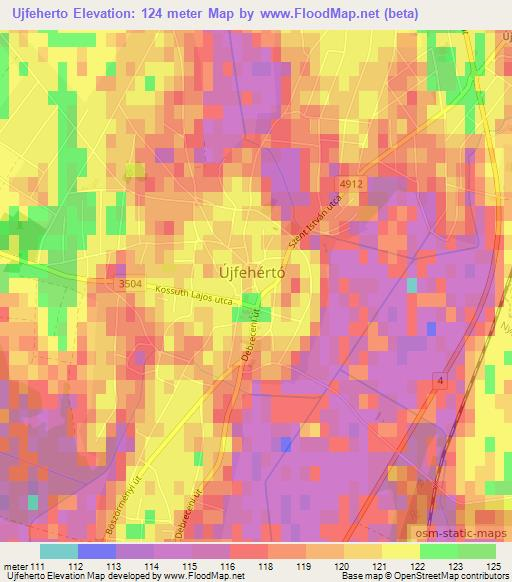 Ujfeherto,Hungary Elevation Map