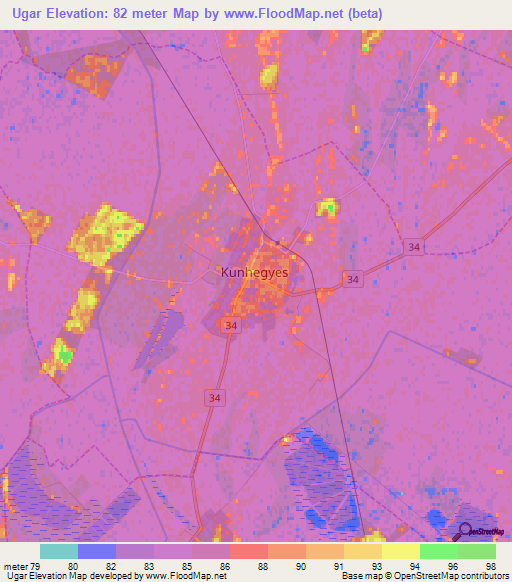 Ugar,Hungary Elevation Map