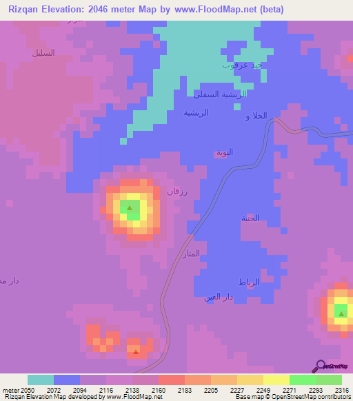 Rizqan,Yemen Elevation Map
