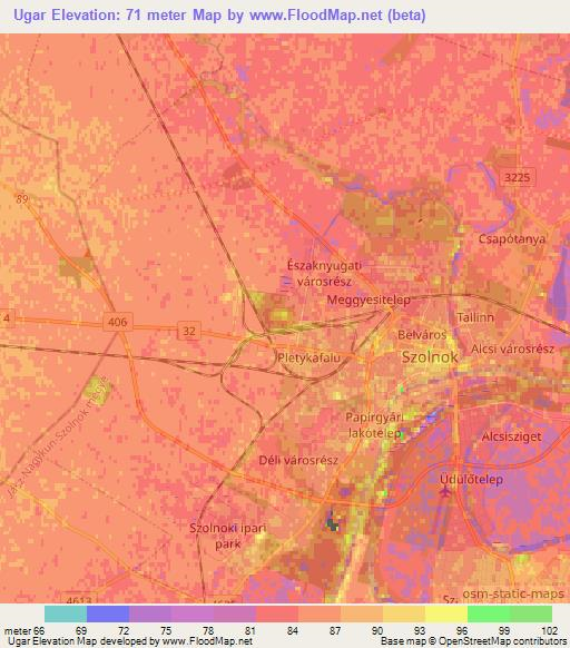 Ugar,Hungary Elevation Map