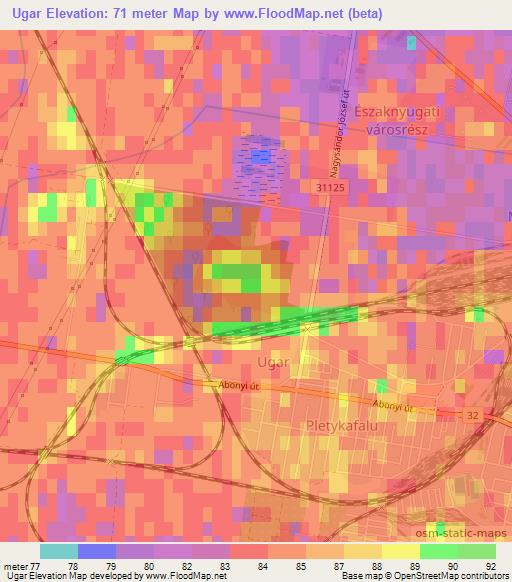 Ugar,Hungary Elevation Map