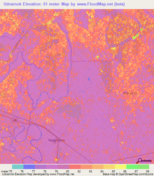 Udvarnok,Hungary Elevation Map