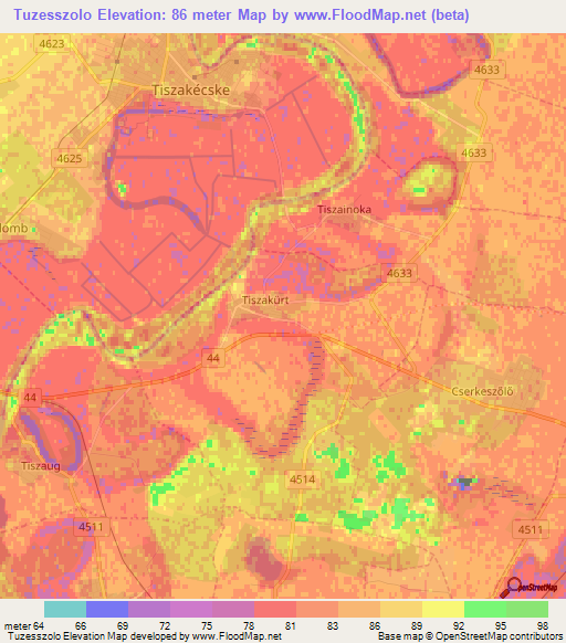 Tuzesszolo,Hungary Elevation Map