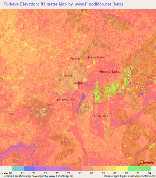 Turkeve,Hungary Elevation Map