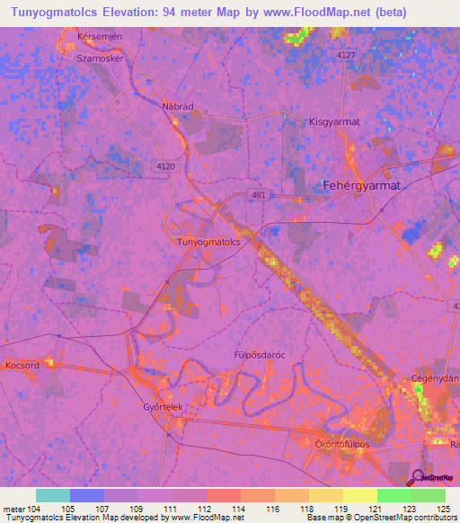 Tunyogmatolcs,Hungary Elevation Map