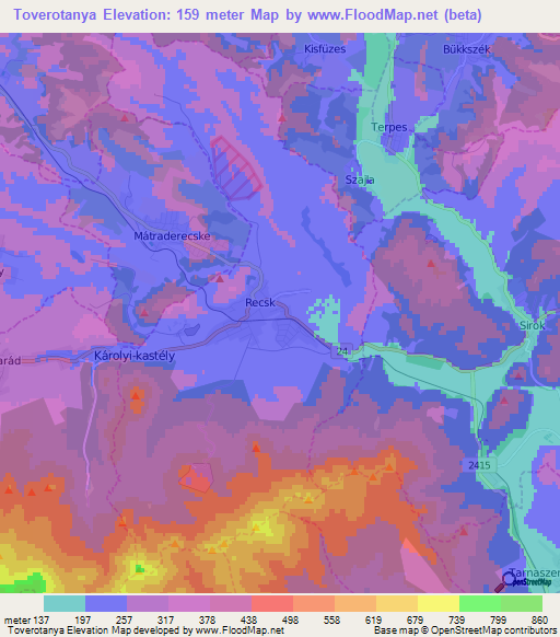 Toverotanya,Hungary Elevation Map