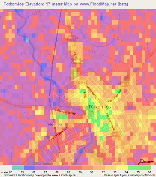 Totkomlos,Hungary Elevation Map